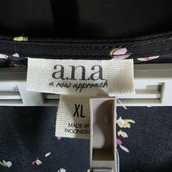 ANA A New Approach Blouse Womens XL Black Floral Boho Peplum Tie Front Cropped T - Picture 4 of 5